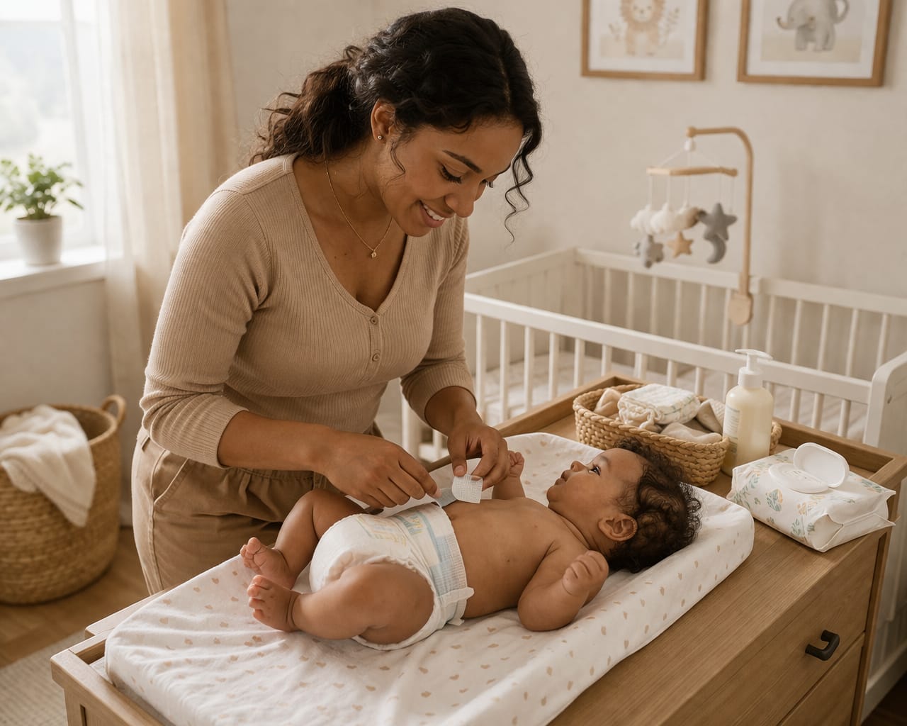 Mummy wear baby diaper